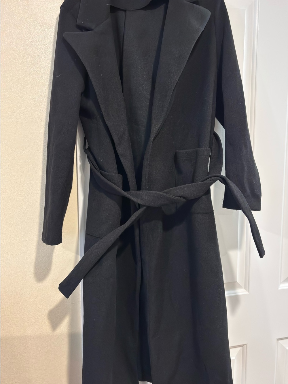 SHEIN Black Long Belted Pea Coat